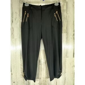 Frank Lyman Capri Pants Size 8 (30x23) Black Slinky Gold Zip Pocket Accents